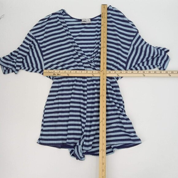 Urban Outfitters Ribbed Knit Surplice Romper Light Blue Striped Summer Beach S - Picture 10 of 10